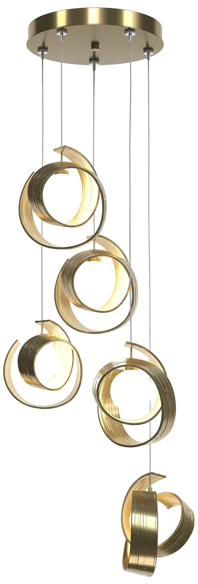 Riza 19.1" Wide 5-Light Modern Brass Pendant With Opal Glass Shade - Image 1