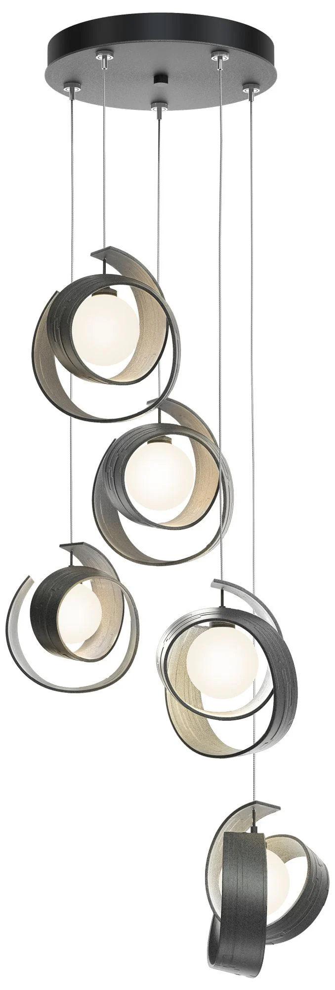 Riza 19.1" Wide 5-Light Natural Iron Pendant With Opal Glass Shade - Image 1