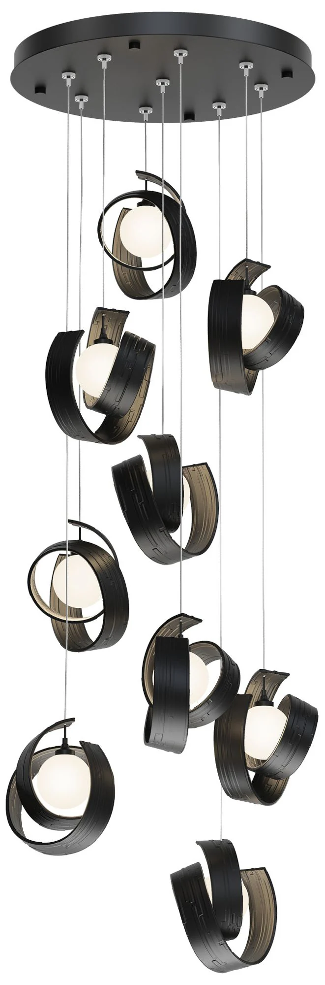 Riza 21.1" Wide 9-Light Black Pendant With Opal Glass Shade - Image 1