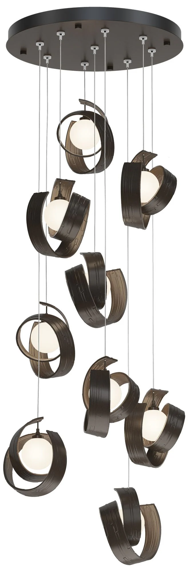 Riza 21.1" Wide 9-Light Bronze Pendant With Opal Glass Shade - Image 1