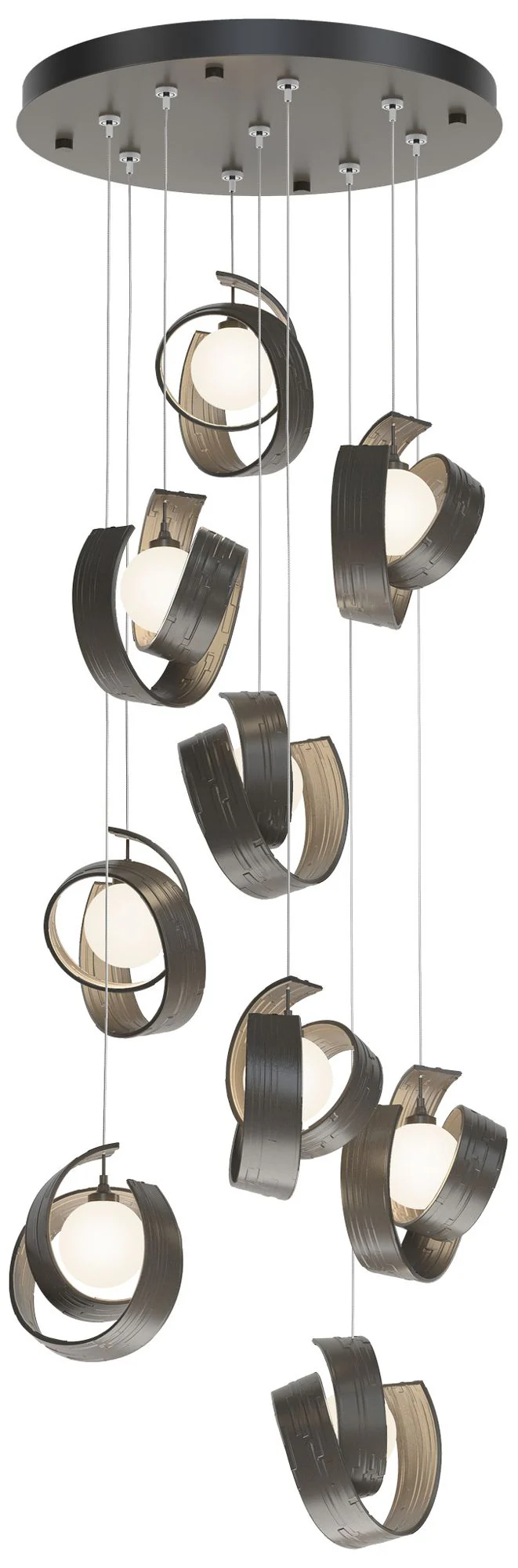 Riza 21.1" Wide 9-Light Dark Smoke Pendant With Opal Glass Shade - Image 1