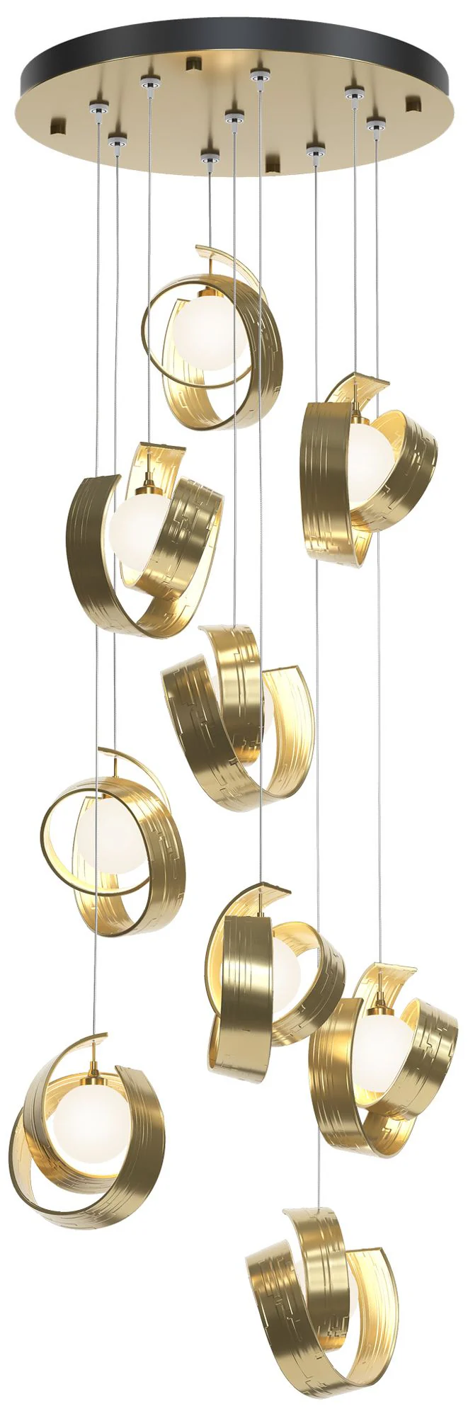 Riza 21.1" Wide 9-Light Modern Brass Pendant With Opal Glass Shade - Image 1