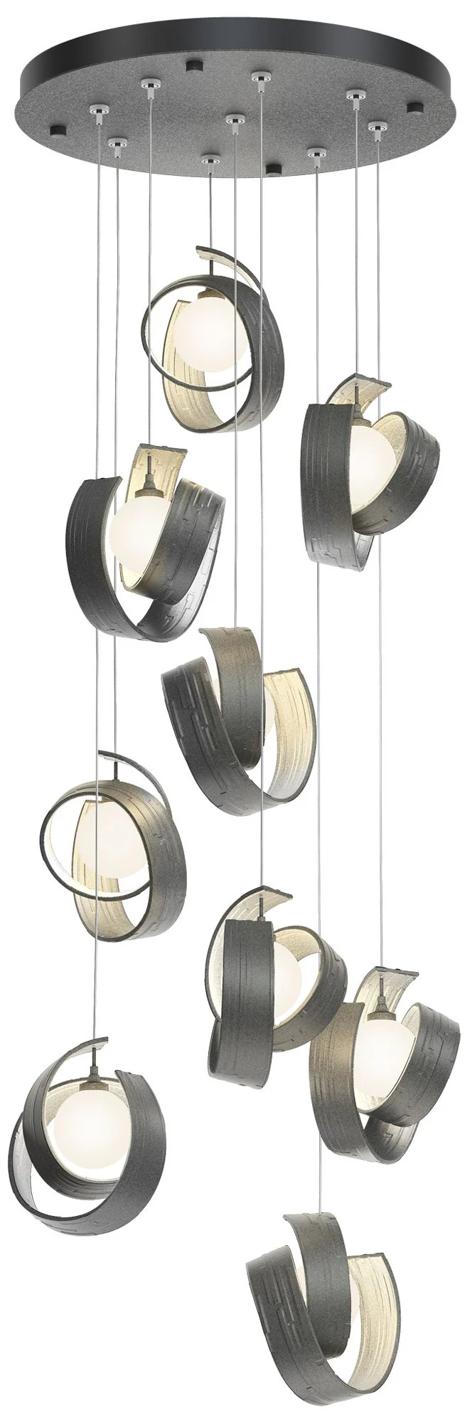 Riza 21.1" Wide 9-Light Natural Iron Pendant With Opal Glass Shade - Image 1