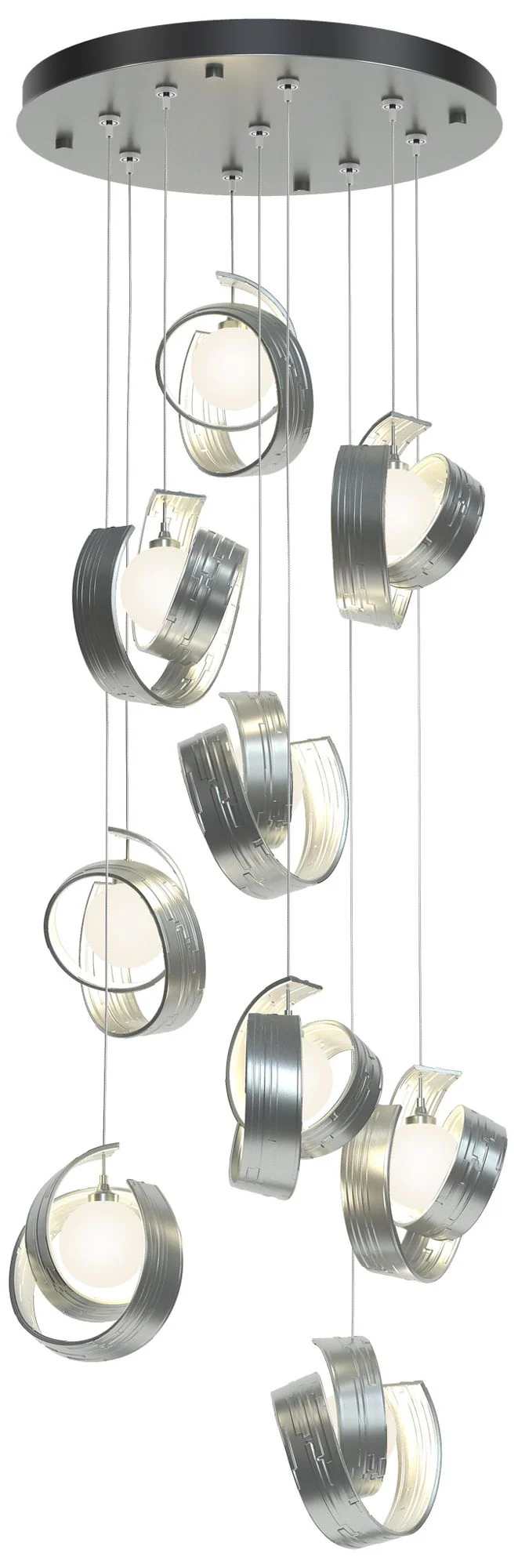 Riza 21.1" Wide 9-Light Vintage Platinum Pendant With Opal Glass Shade - Image 1