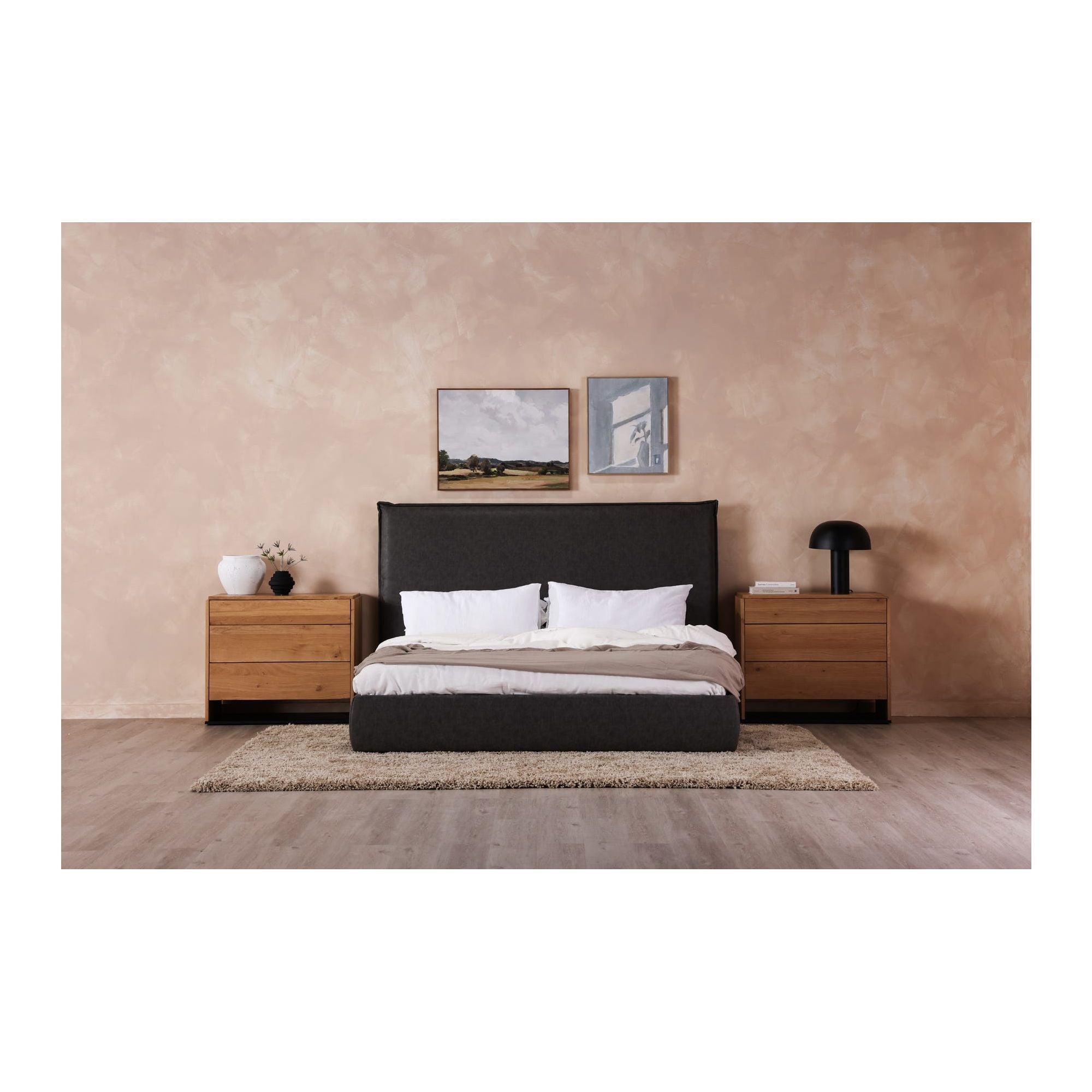 Moe's Home Collection Luzon Vegan Leather Upholstered King Size Bed With Tall Headboard - Image 1