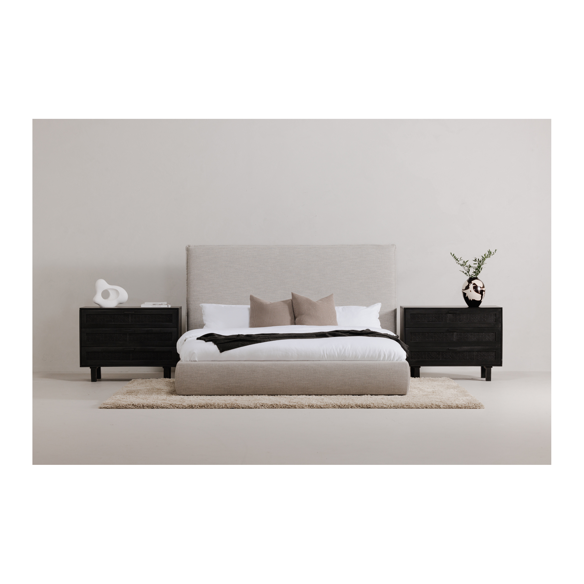 Moe's Home Collection Luzon Light Grey Upholstered King Size Bed With Tall Headboard - Image 1