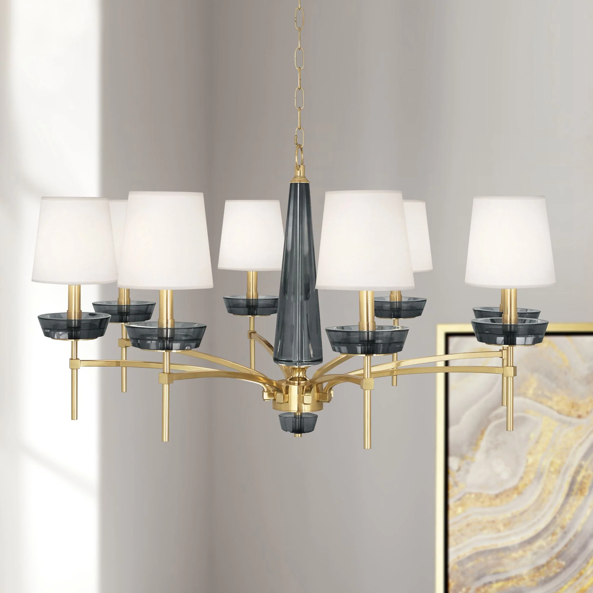 Robert Abbey Cristallo 41" Wide Brass and Smoke Crystal Chandelier - Image 1
