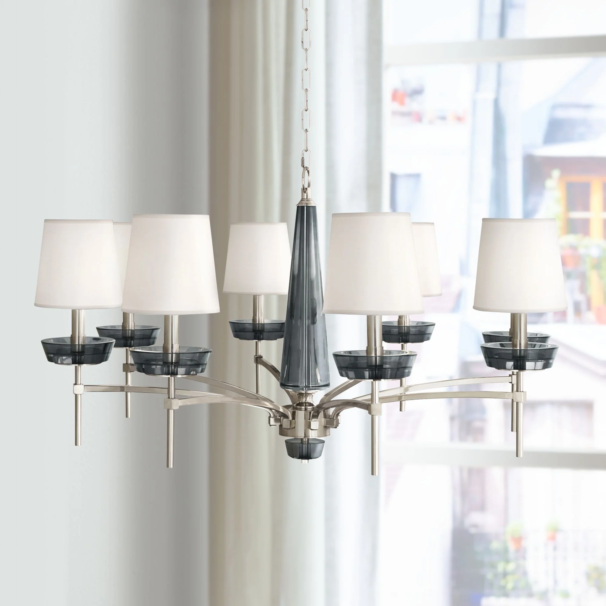 Robert Abbey Cristallo 41" Wide Nickel and Smoke Crystal Chandelier - Image 1