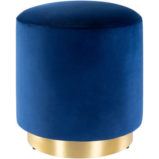 Surya Roxeanne Modern Dark Blue Velvet Round Pouf Ottoman With Gold Base RON-004 - Image 3
