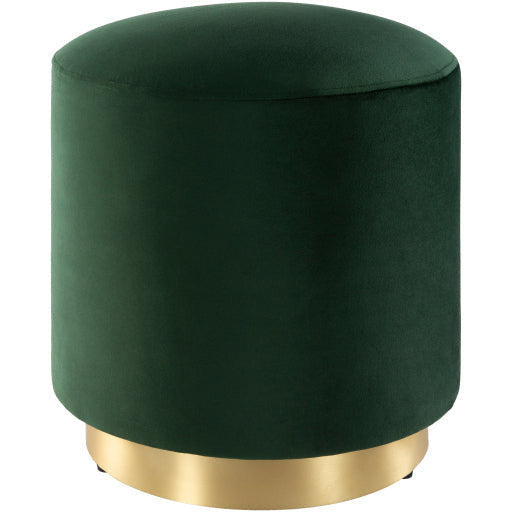 Surya Roxeanne Modern Dark Green Velvet Round Pouf Ottoman With Gold Base RON-006 - Image 2