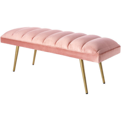 Surya Roxeanne Modern Blush Channeled Velvet Bench With Gold Metal Base RON-007 - Image 1