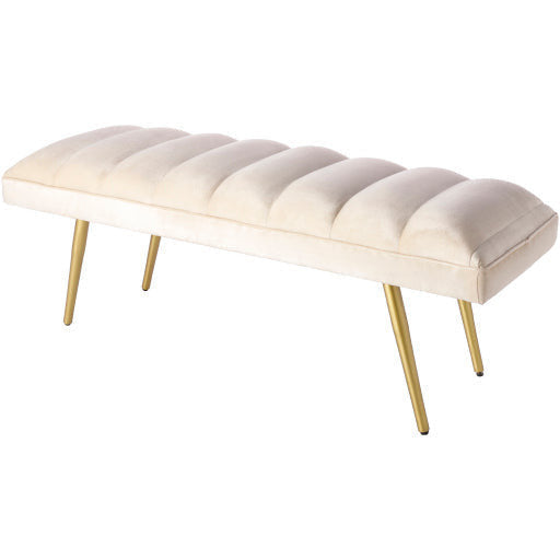 Surya Roxeanne Modern Cream Channeled Velvet Bench With Gold Metal Base RON-008 - Image 1