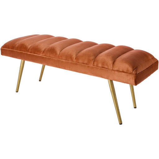 Surya Roxeanne Modern Cognac Channeled Velvet Bench With Gold Metal Base RON-009 - Image 2