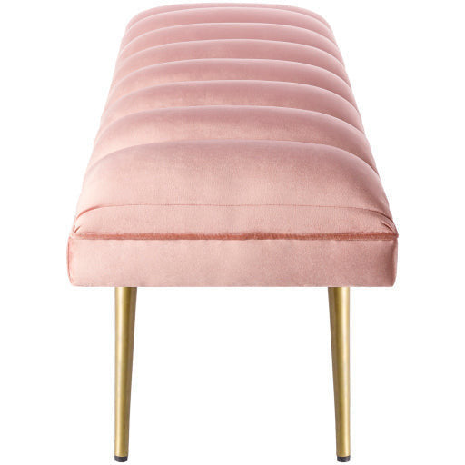 Surya Roxeanne Modern Blush Channeled Velvet Bench With Gold Metal Base RON-007 - Image 2