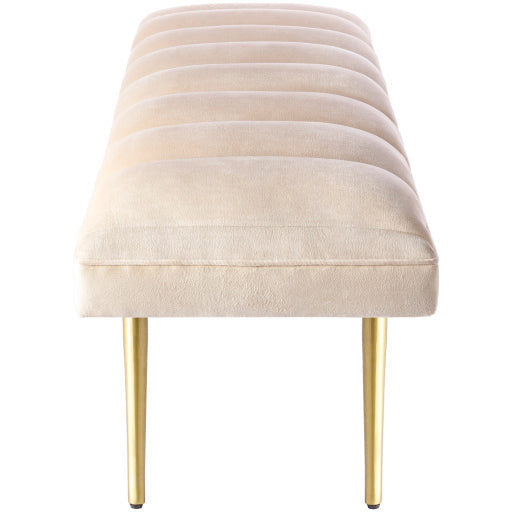 Surya Roxeanne Modern Cream Channeled Velvet Bench With Gold Metal Base RON-008 - Image 2
