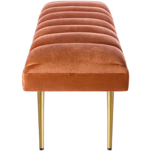 Surya Roxeanne Modern Cognac Channeled Velvet Bench With Gold Metal Base RON-009 - Image 3