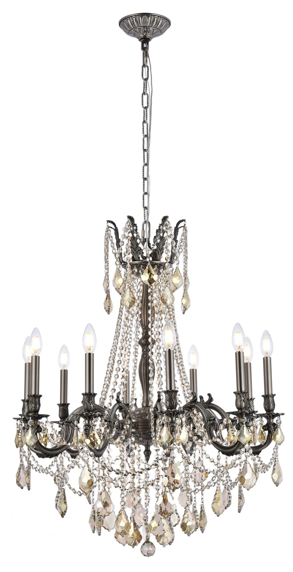 Rosalia 10 Lt Pewter Chandelier Golden Teak - Image 1