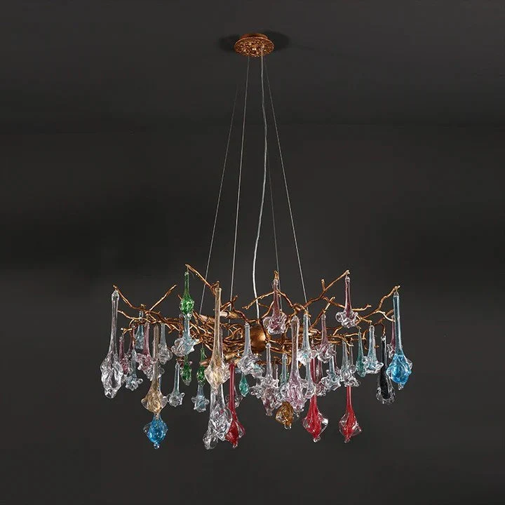 Rose Colored Glass Drop Round Chandelier - Image 1