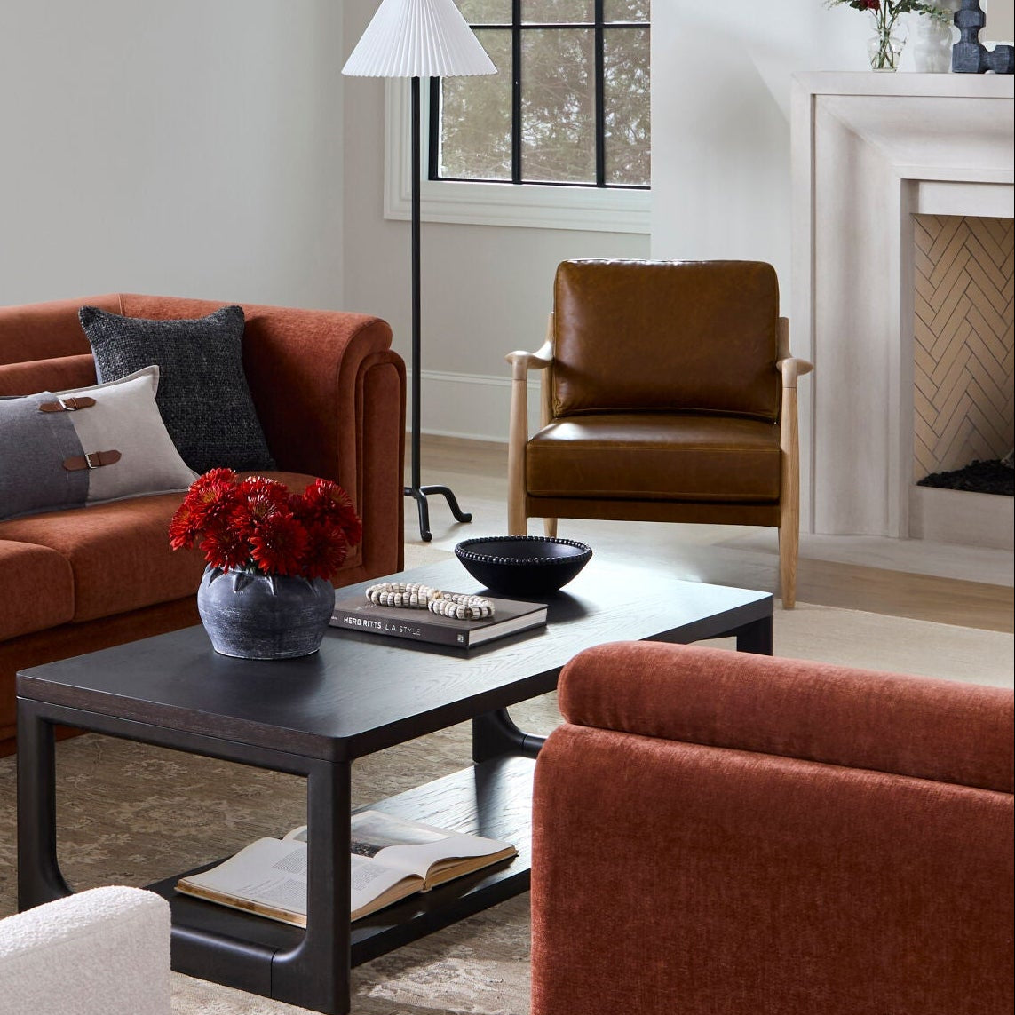 Becki Owens x SURYA Gaviota Accent Chair in Brown Leather - Image 2