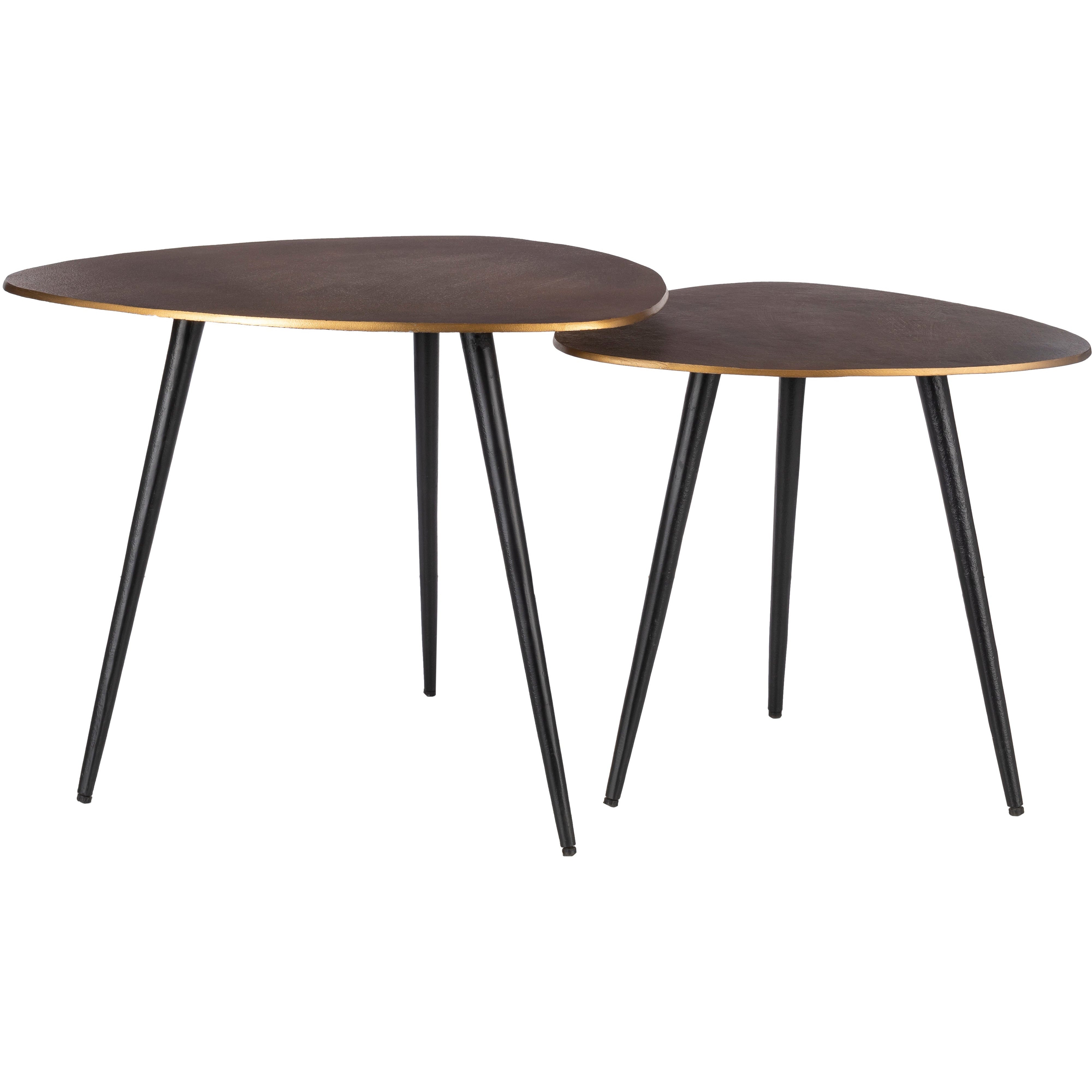 Surya Sauska Modern Gold Top With Black Metal Base Set of 2 Nesting Accent Side Tables SAK-001 - Image 2