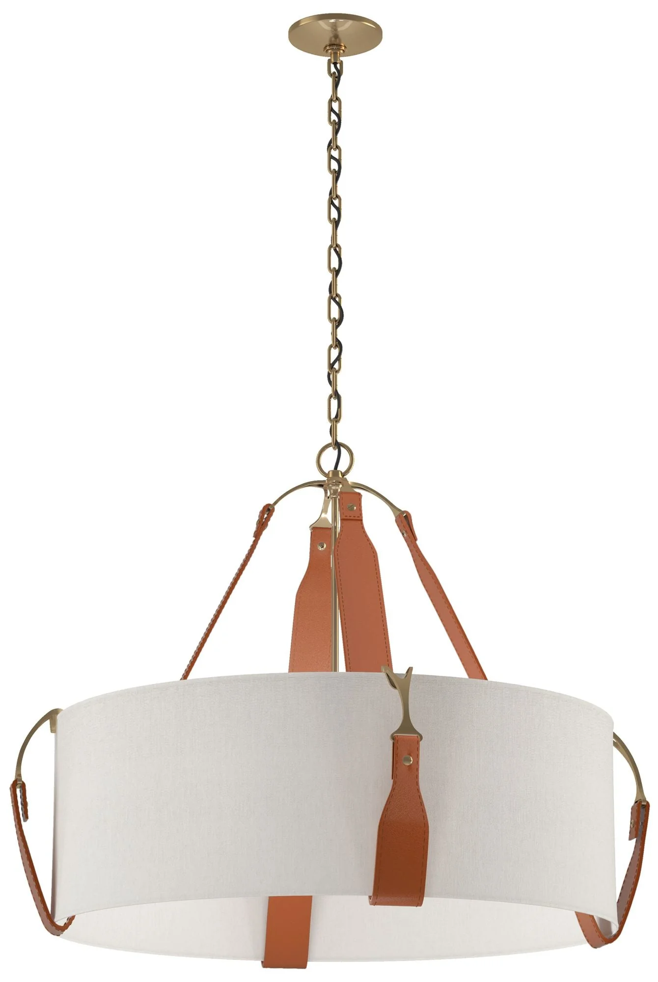 Saratoga 31.9" Wide Chestnut Accented Antique Brass Pendant With Flax - Image 1