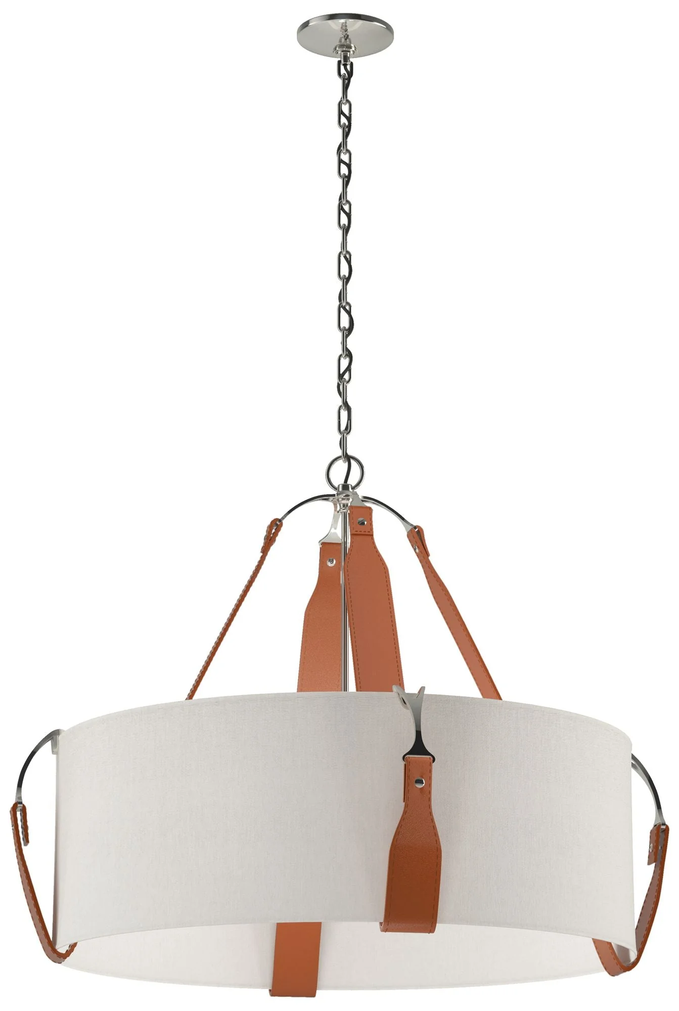 Saratoga 31.9" Wide Chestnut Accented Polished Nickel Pendant w/ Flax - Image 1