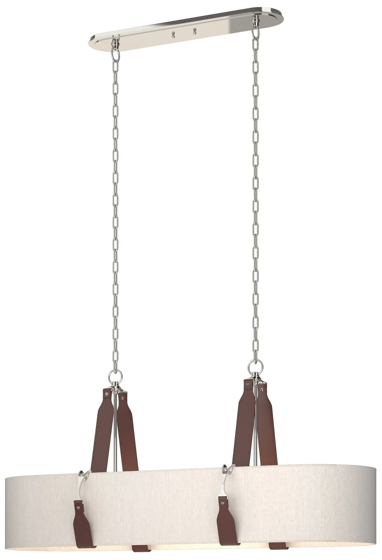 Saratoga Oval Pendant - Polished Nickel - British Brown - Flax Shade - Image 1
