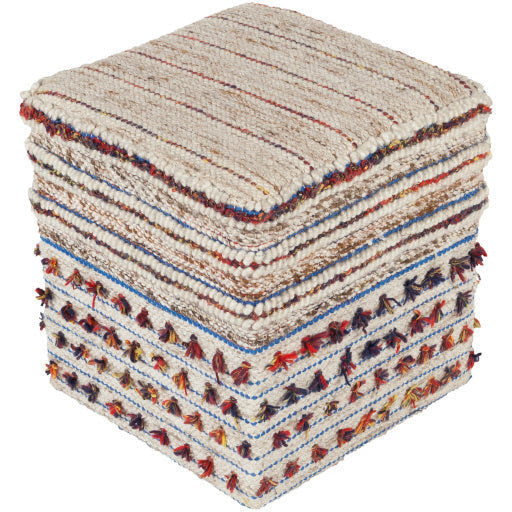 Surya Scotia Modern Boho Red, Yellow, Blue, Cream & Brown Woven Pouf Ottoman SCPF-001 - Image 3
