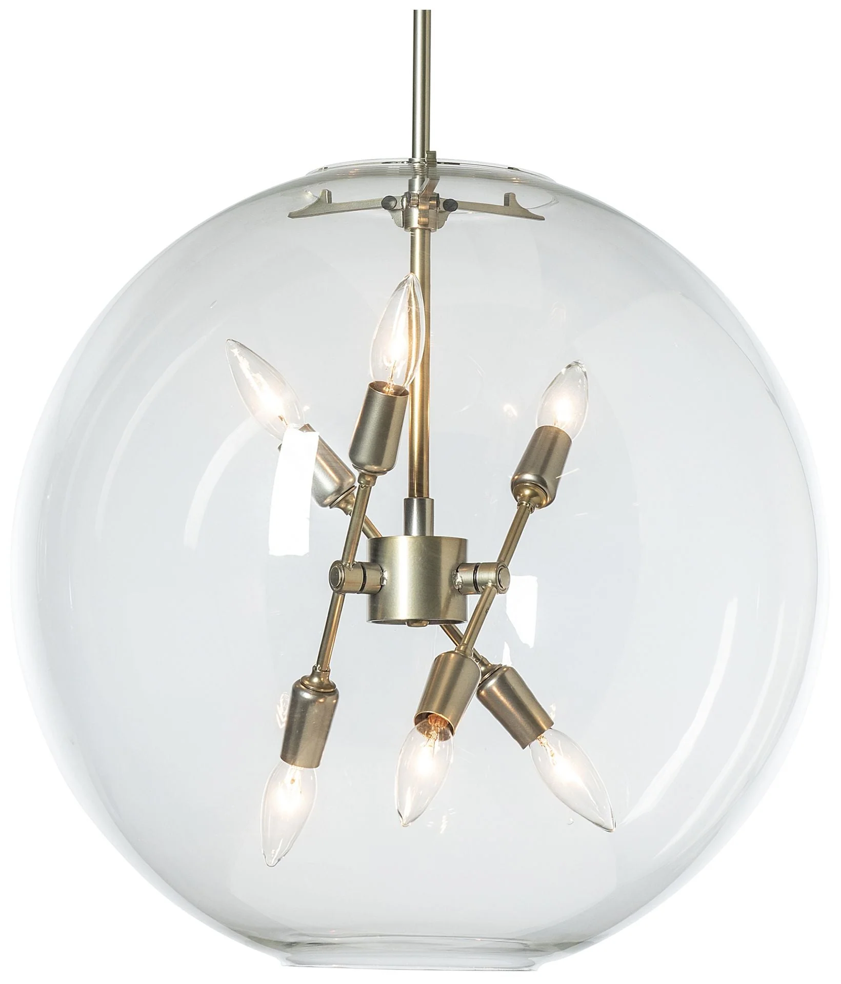 Sfera 6-Light Pendant - Modern Brass Finish - Clear Glass - Image 1