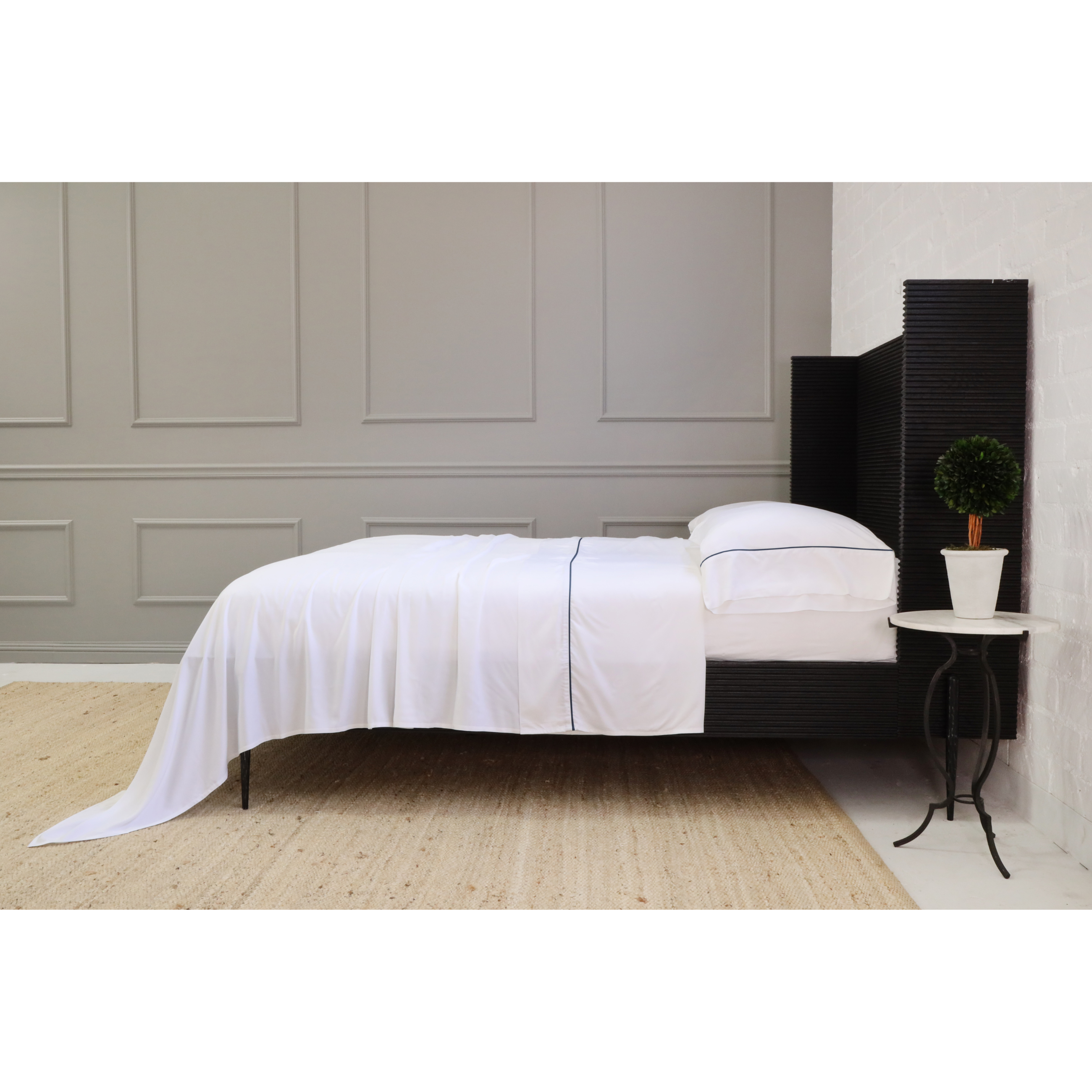 Pom Pom at Home Sheena Bamboo Sateen Sheet Set ~ Navy Piping ~ Available in Twin, Queen and King Sizes - Image 3