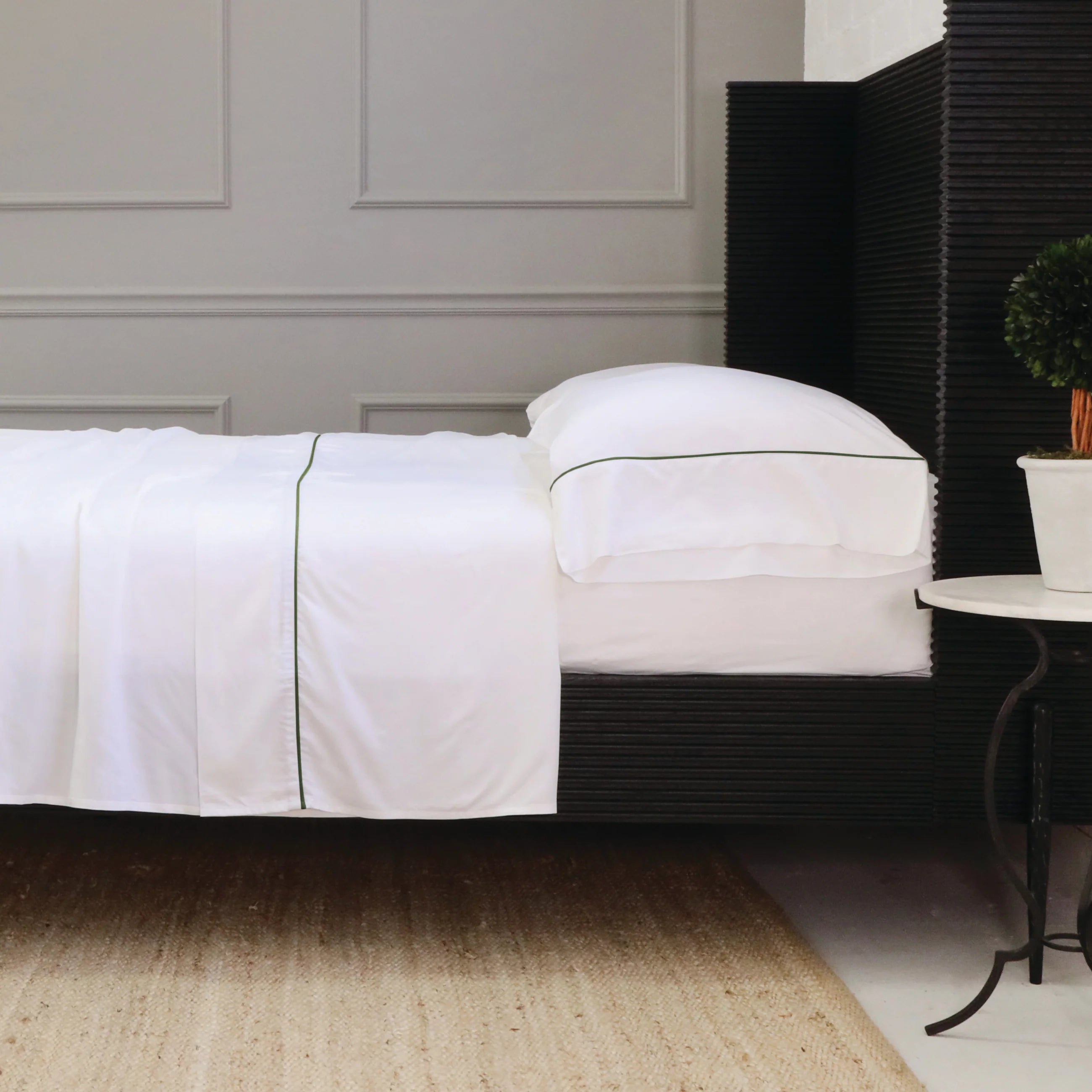 Pom Pom at Home Sheena Bamboo Sateen Sheet Set ~ Moss Piping ~ Available in Twin, Queen and King Sizes