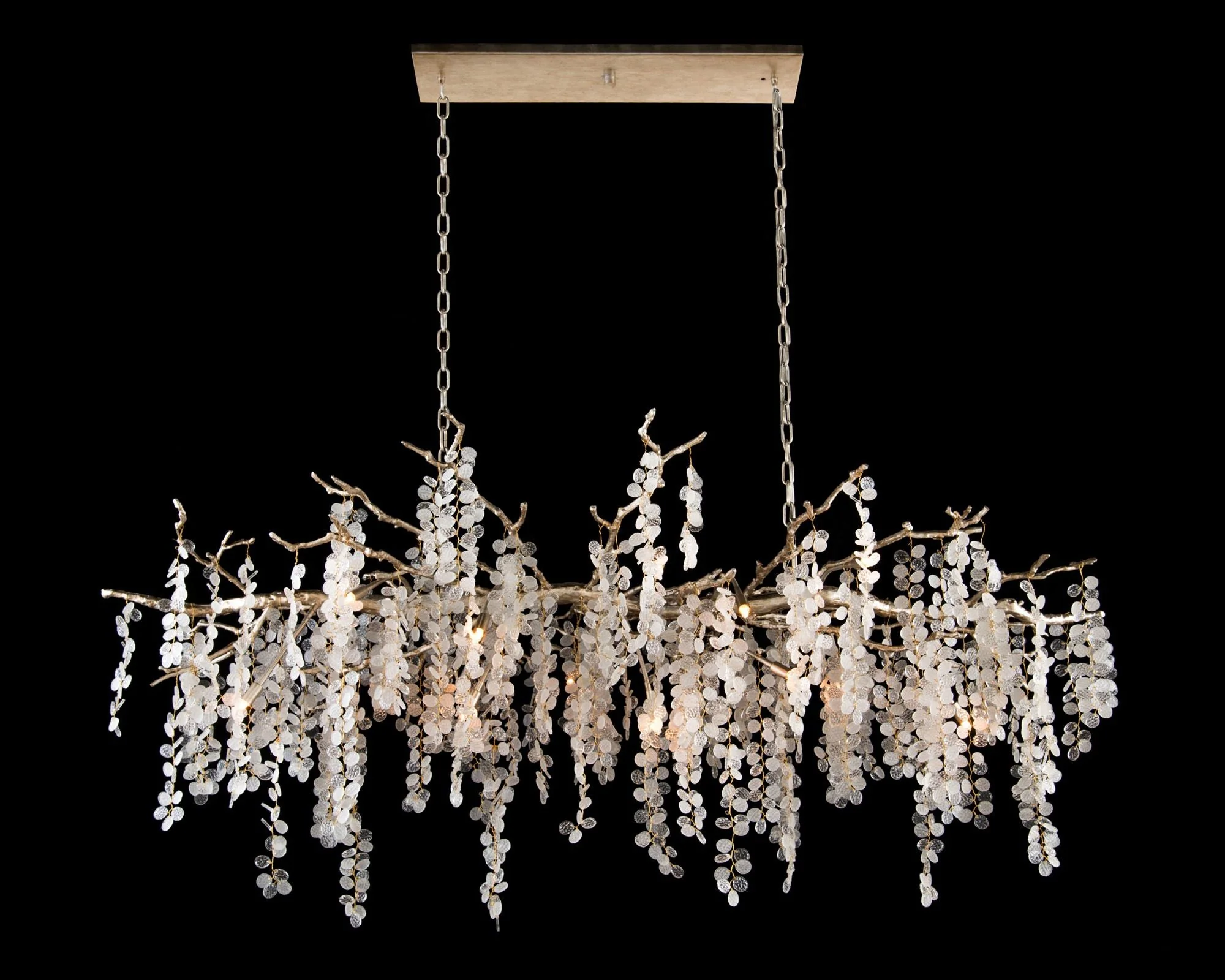 Shiro Noda 77" Wide Brass Crystal Glass Island Chandelier - Image 1