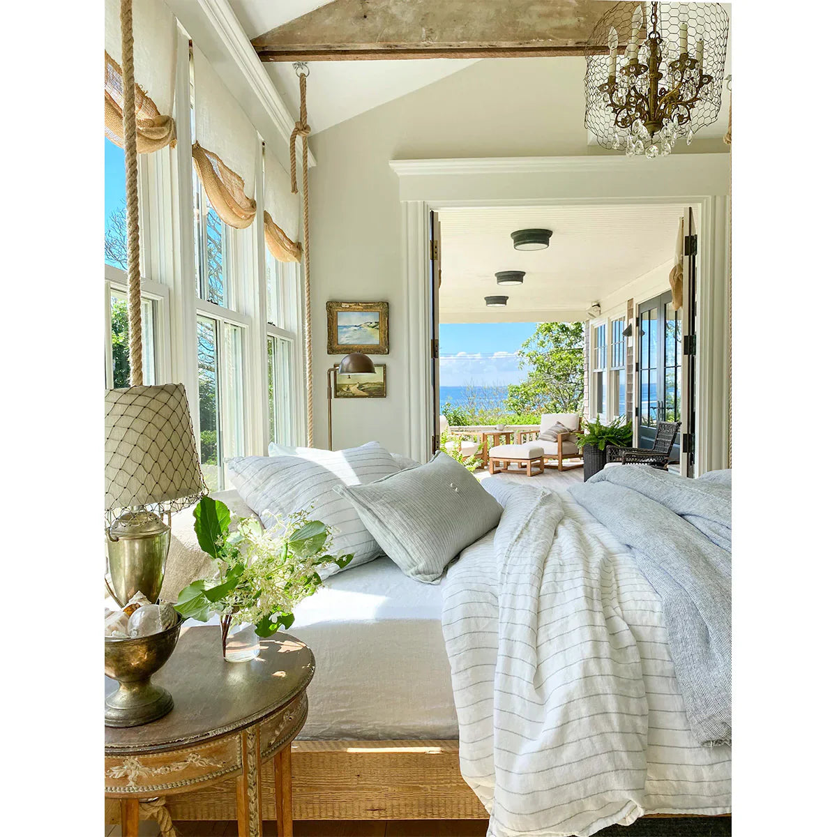 Pom Pom at Home Blake White & Ocean Striped Linen Duvet Cover and Shams ~ Available in Queen and King Sizes - Image 3