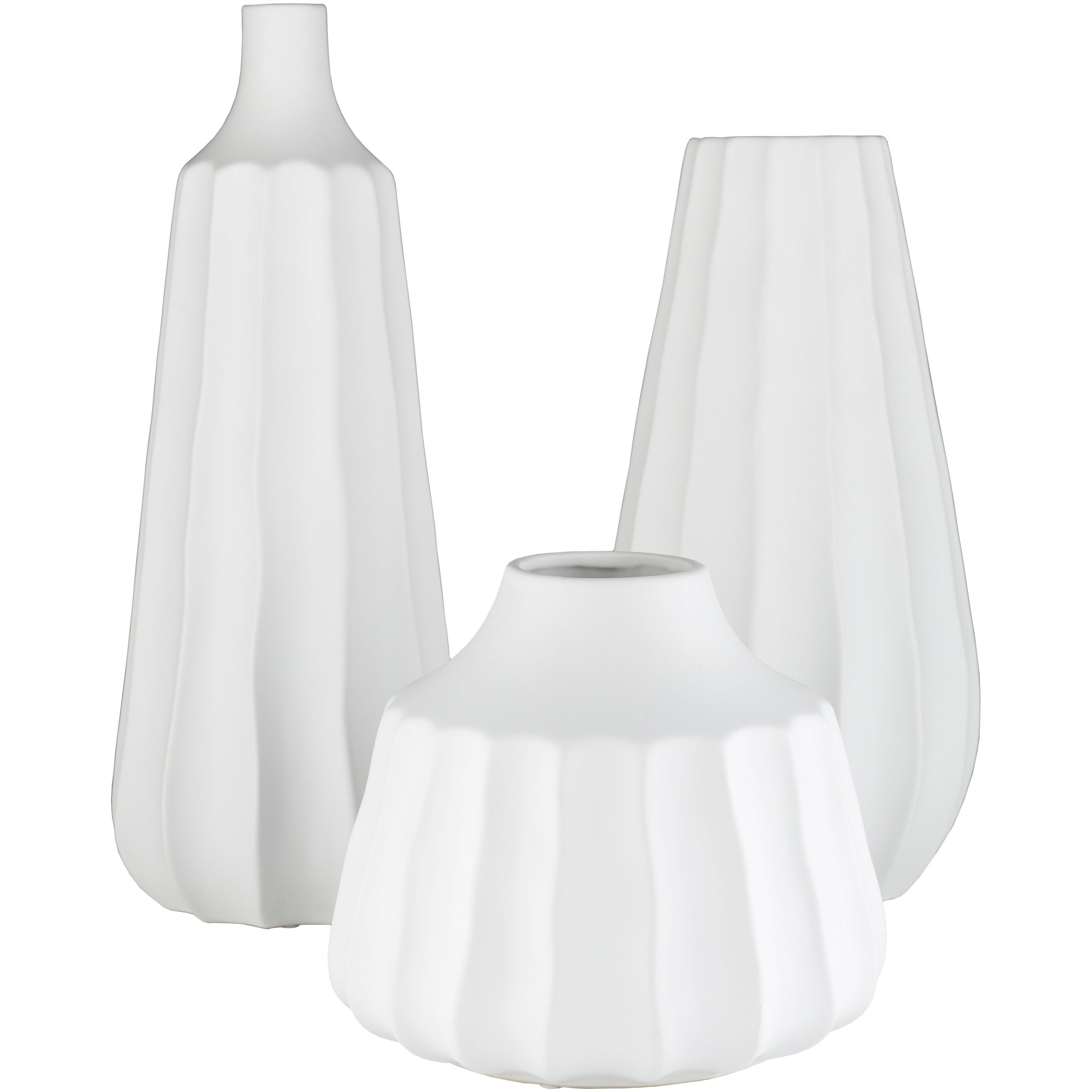Surya Santino Collection Modern Set of 3 White Ceramic Vases SIO-002 - Image 1