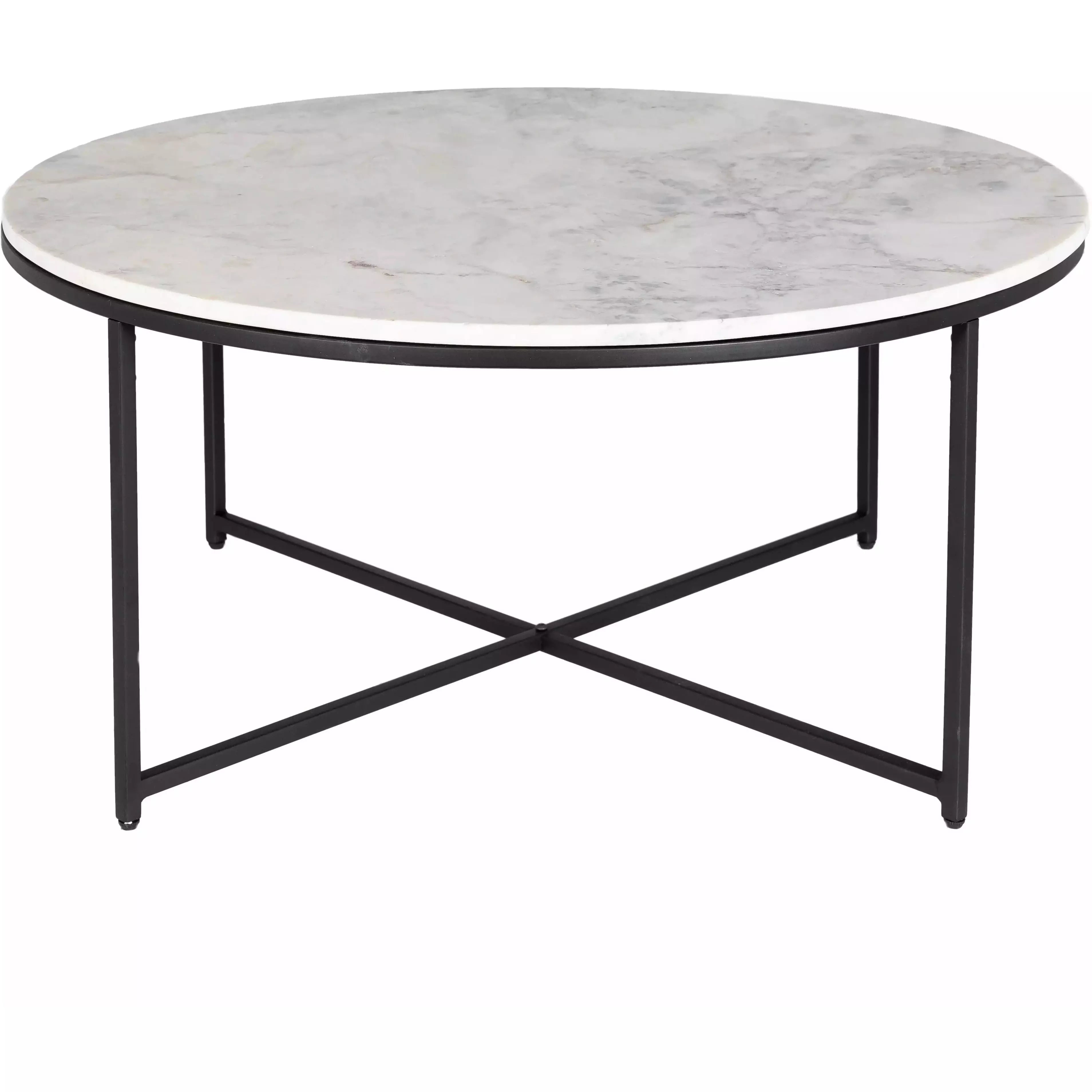 Surya Anastasia Modern White Marble Top With Black Metal Base Round Coffee Table  SIS-002 - Image 2