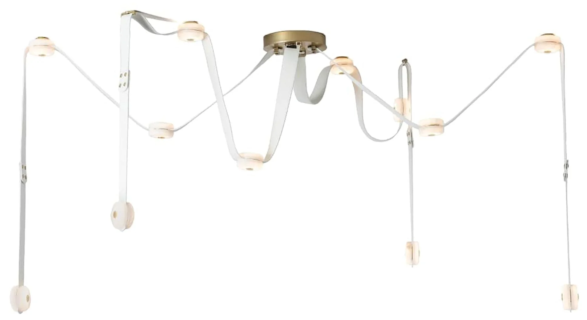 SNAPS 86.5" Wide Large White Leather Accented Modern Brass LED Pendant - Image 1