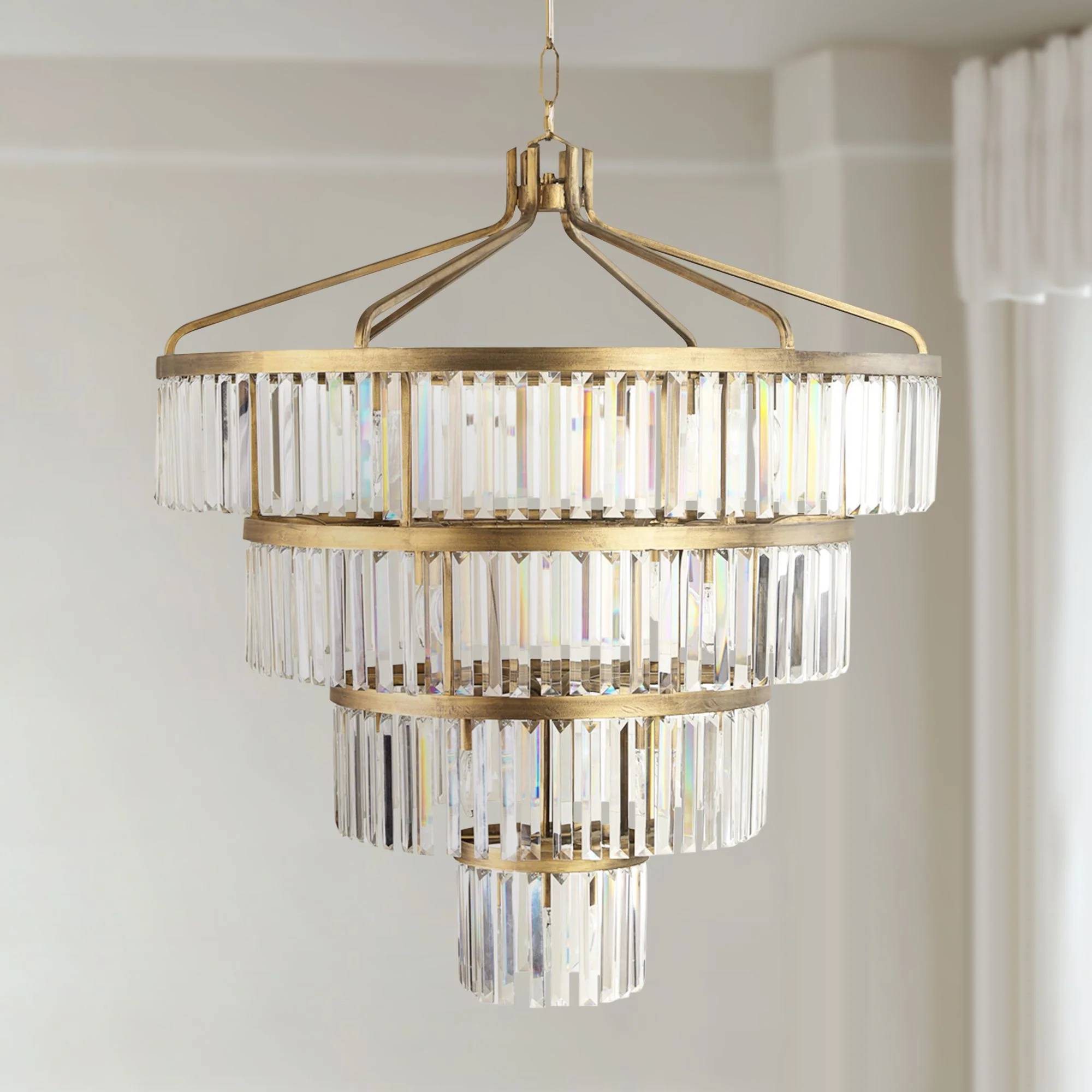 Social Club 36"W Havana Gold Crystal 4-Tier Pendant Light - Image 1
