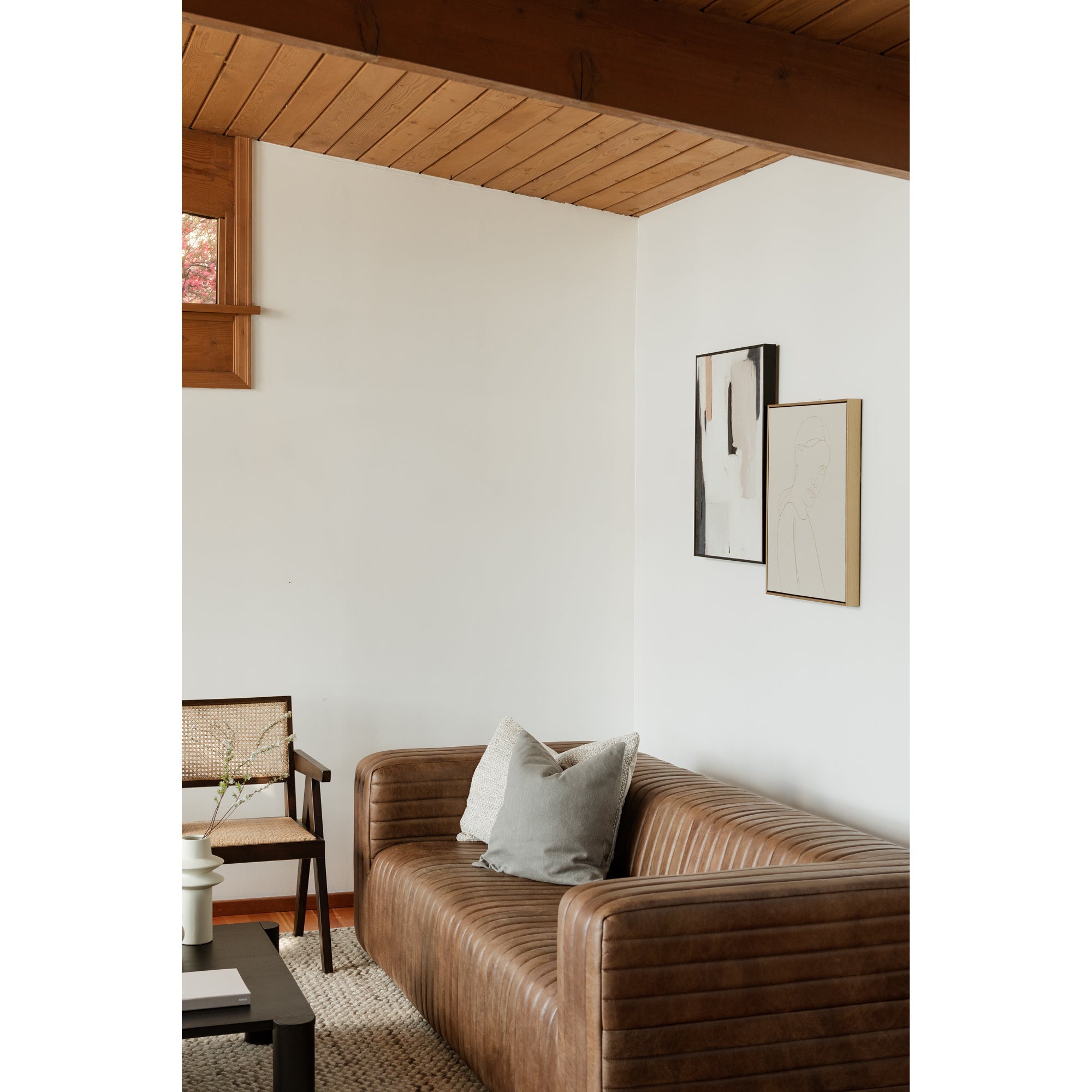 Moe’s Home Collection Castle Channel Stitched Brown Leather Sofa