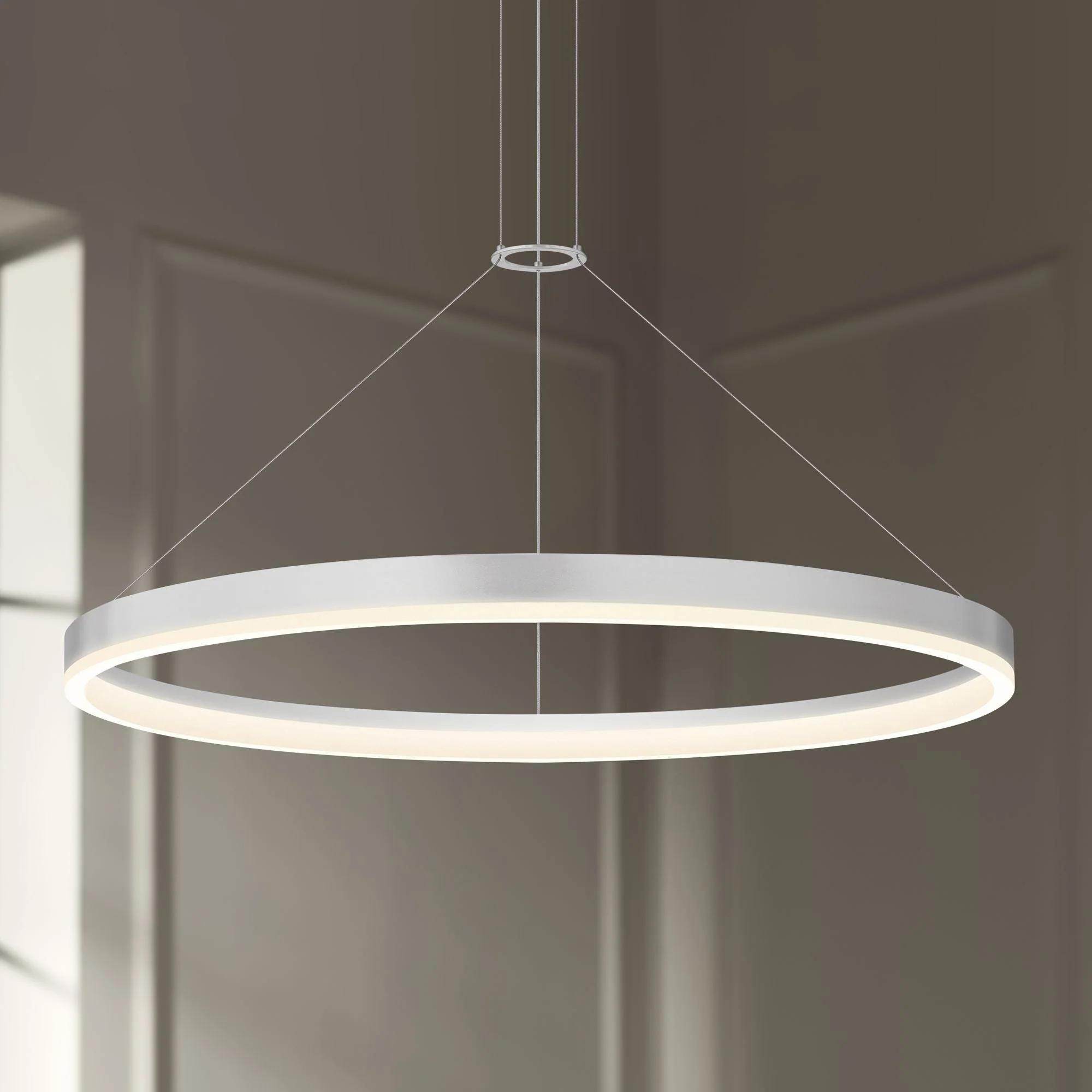 Sonneman Corona 31 1/2"W Satin Aluminum LED Pendant Light - Image 1