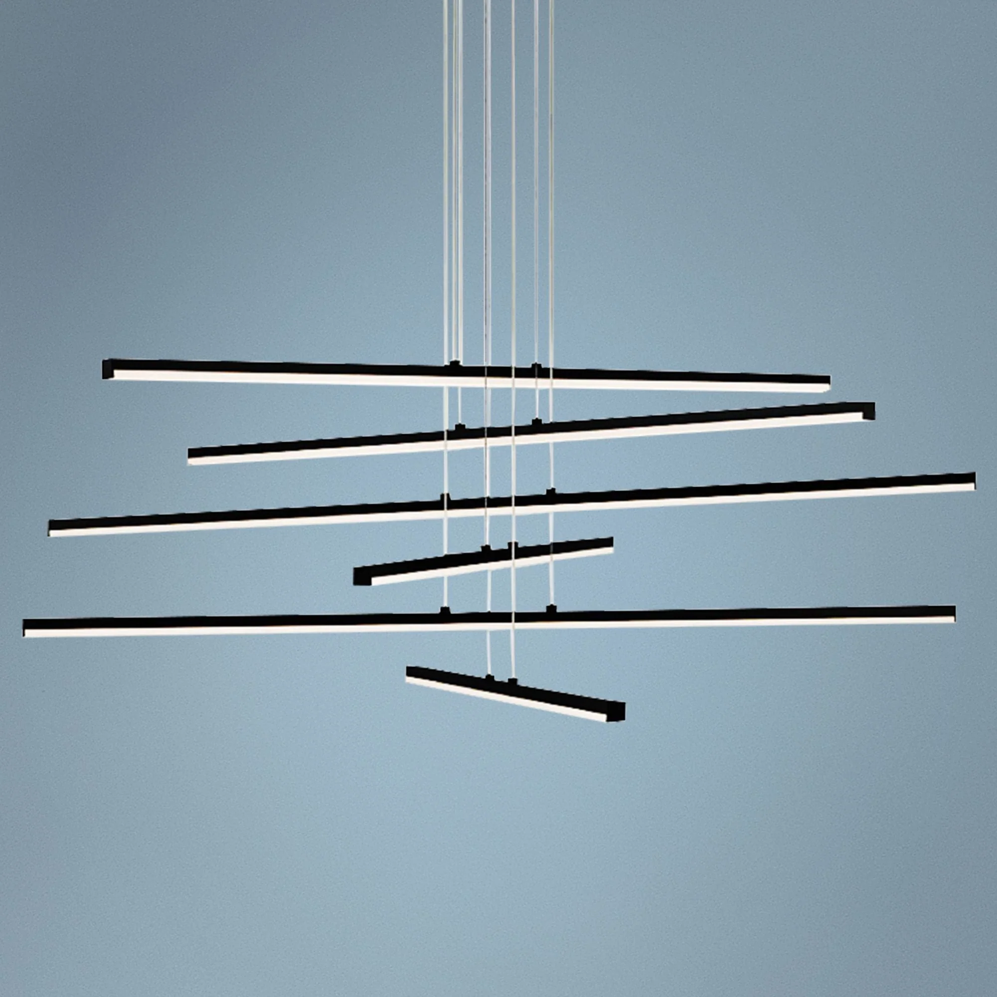 Sonneman Stix 39 1/2"W Satin Black 6-Light LED Pendant - Image 1