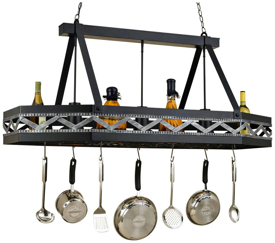 Sonoma 55" Wide 3-Light Black Leather Pot Rack Kitchen Chandelier - Image 1
