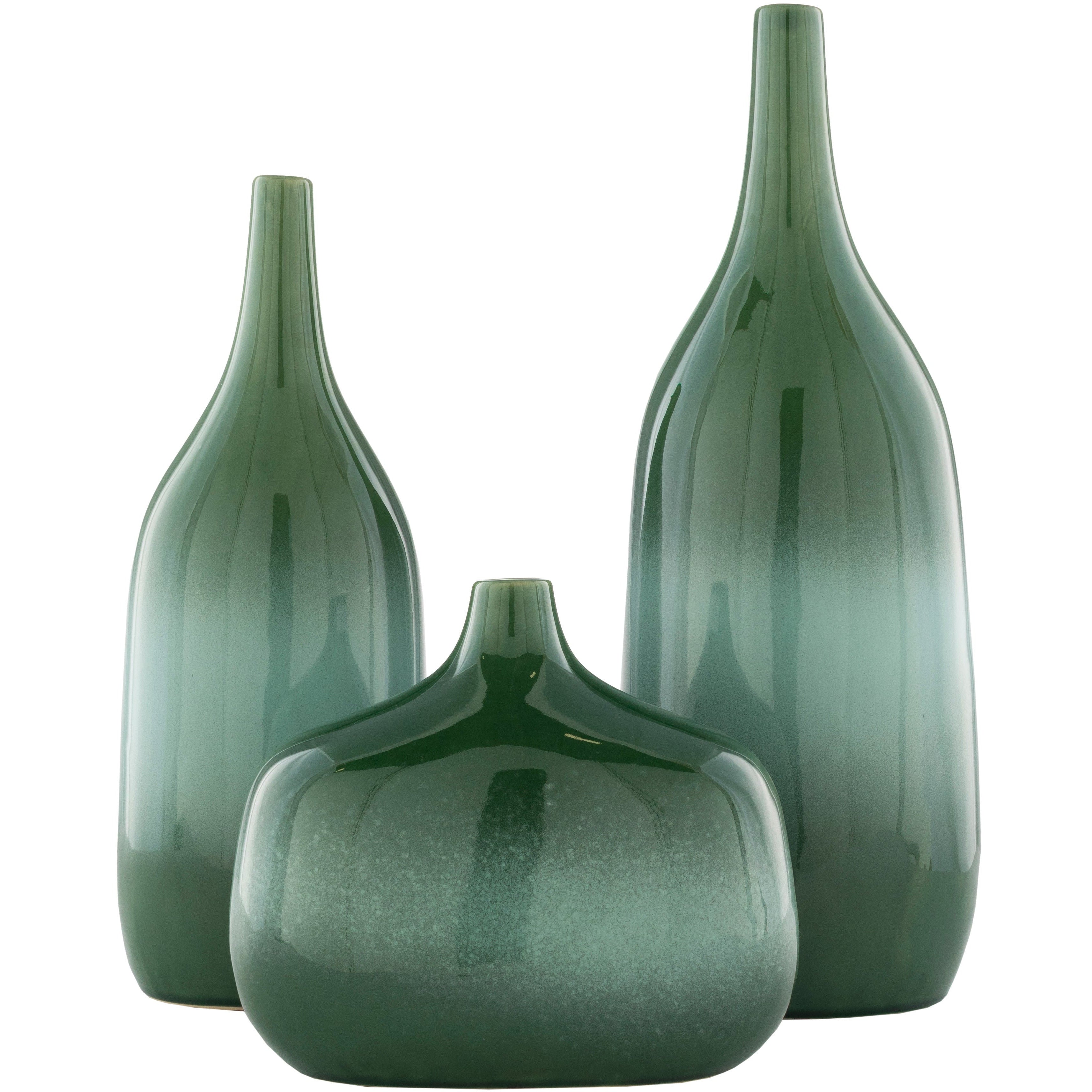 Surya Sparta Collection Modern Set of 3 Green Ceramic Vases SPA-002 - Image 1