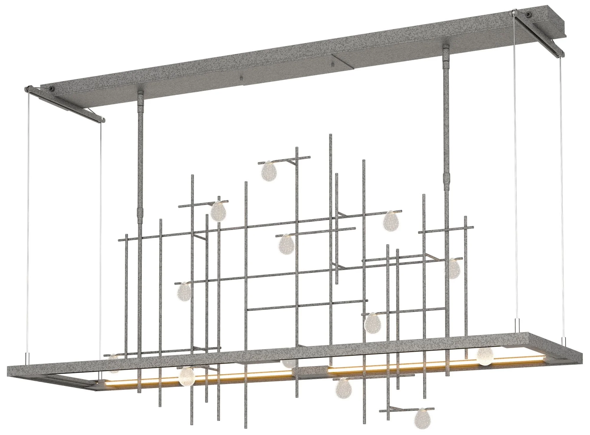 Spring 53.4"W Natural Iron Standard LED Pendant w/ Clear Bubble Glass - Image 1