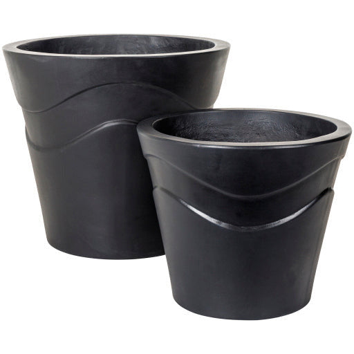 Surya Seastone Collection Modern Set of 2 Brushed Matte Black Concrete Outdoor Floor Vases SST-006 - Image 1