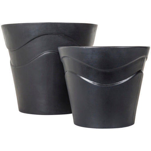 Surya Seastone Collection Modern Set of 2 Brushed Matte Black Concrete Outdoor Floor Vases SST-006 - Image 3