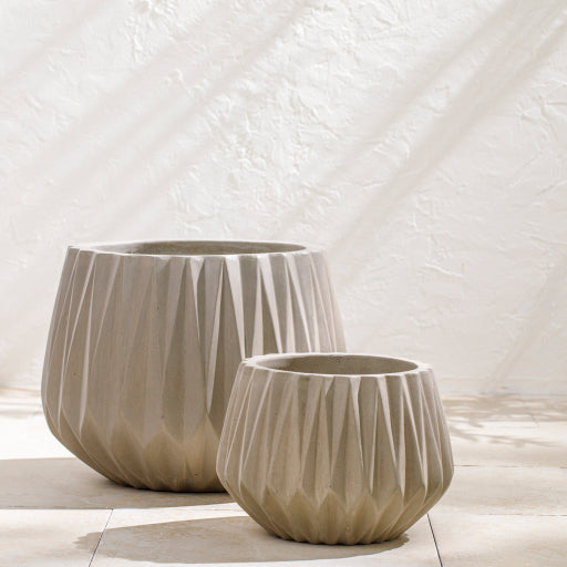 Surya Seastone Collection Modern Set of 2 Brushed Matte Gray Concrete Outdoor Floor Vases SST-011 - Image 1