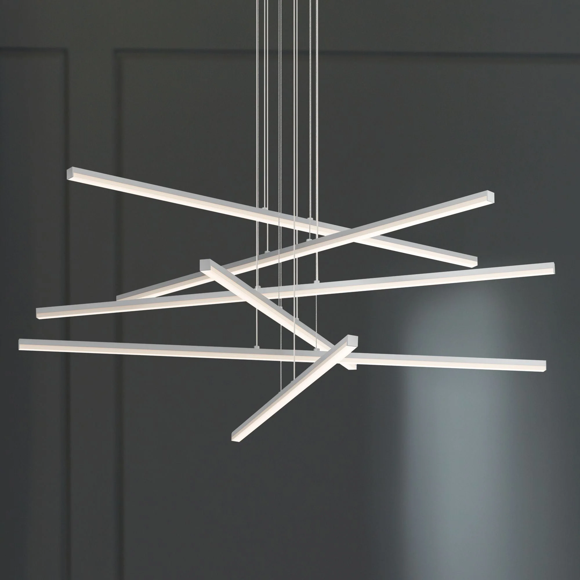 Stix 39 1/2" Wide Satin Aluminum 6-Arm LED Pendant Light - Image 1