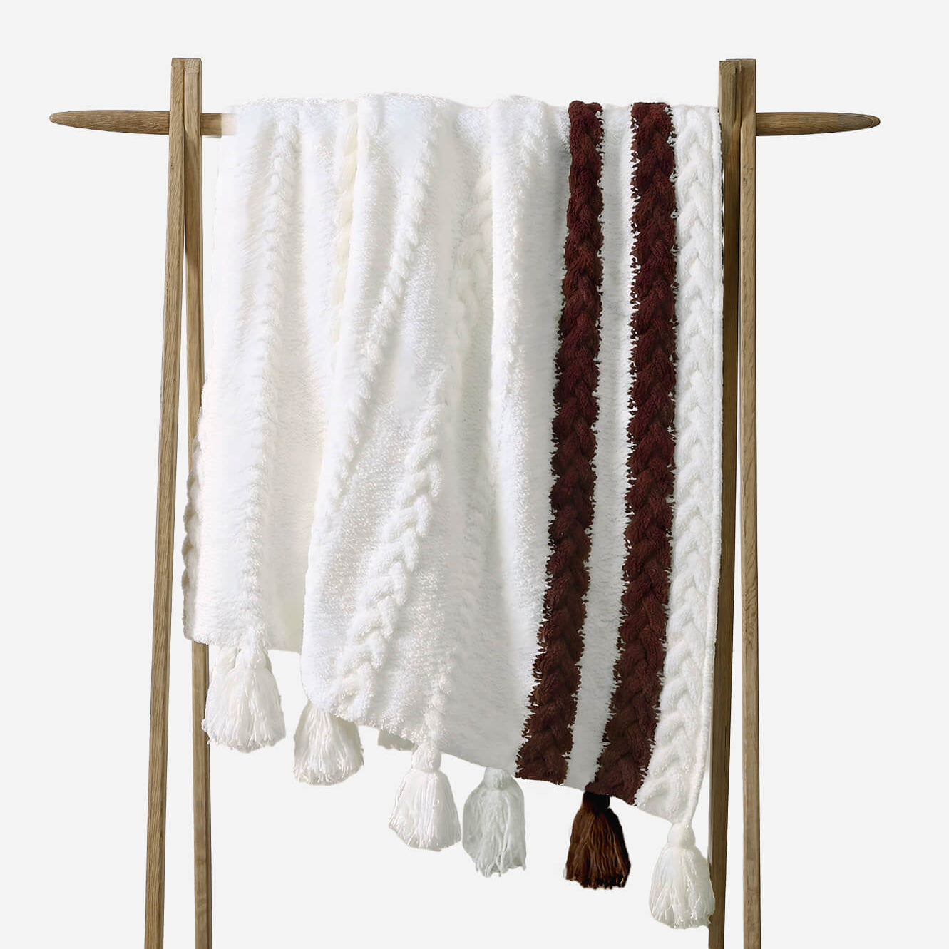Sunday Citizen Snug Braided Two-Stripes Throw in Off White-Fig ~ 75 x 52 - Image 1