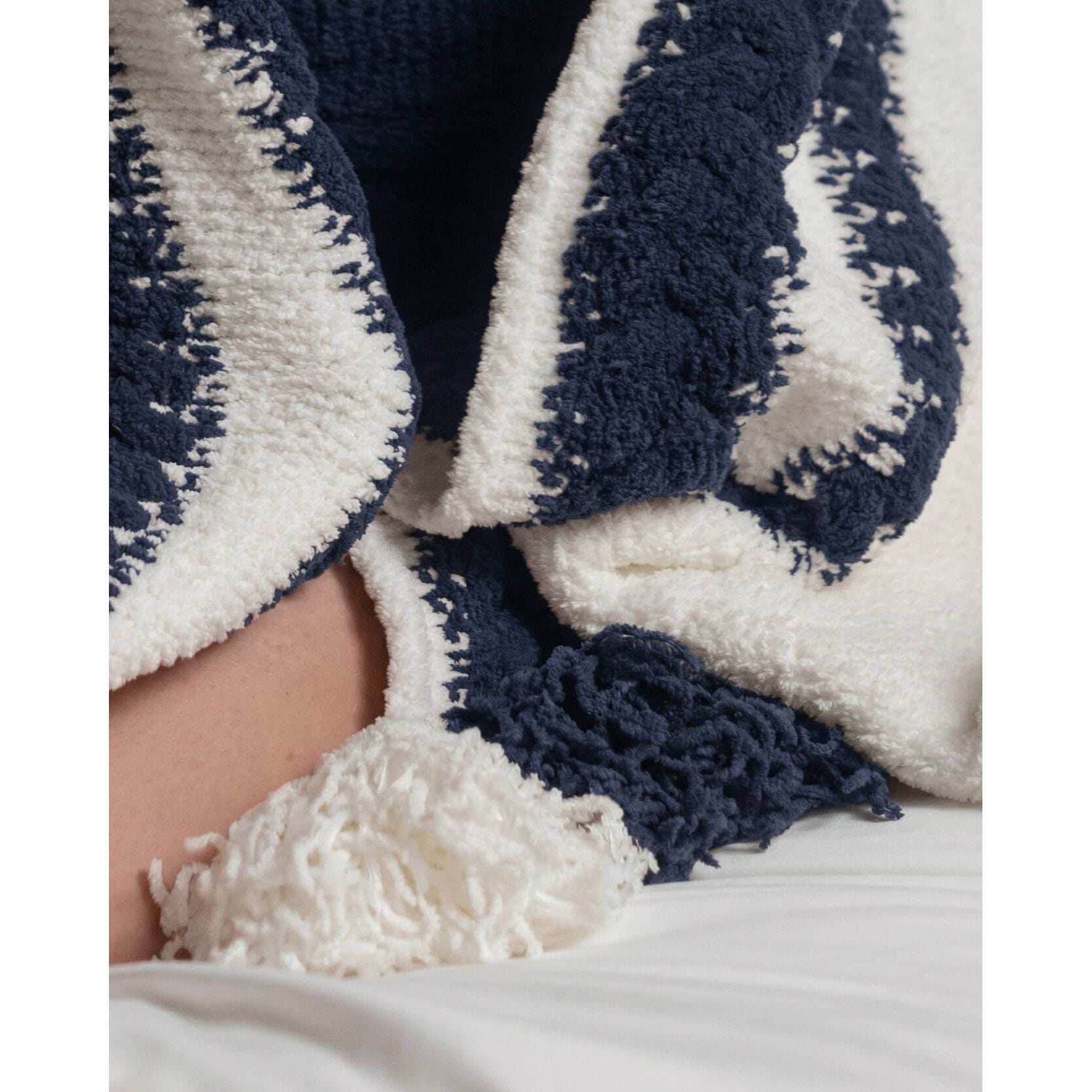 Sunday Citizen Snug Braided Two-Stripes Throw in Off White-Midnight ~ 75 x 52 - Image 2