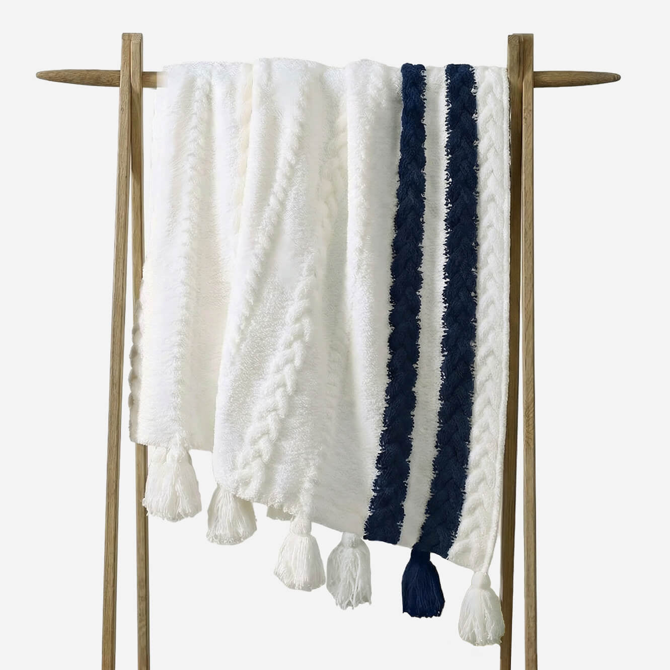 Sunday Citizen Snug Braided Two-Stripes Throw in Off White-Midnight ~ 75 x 52 - Image 1